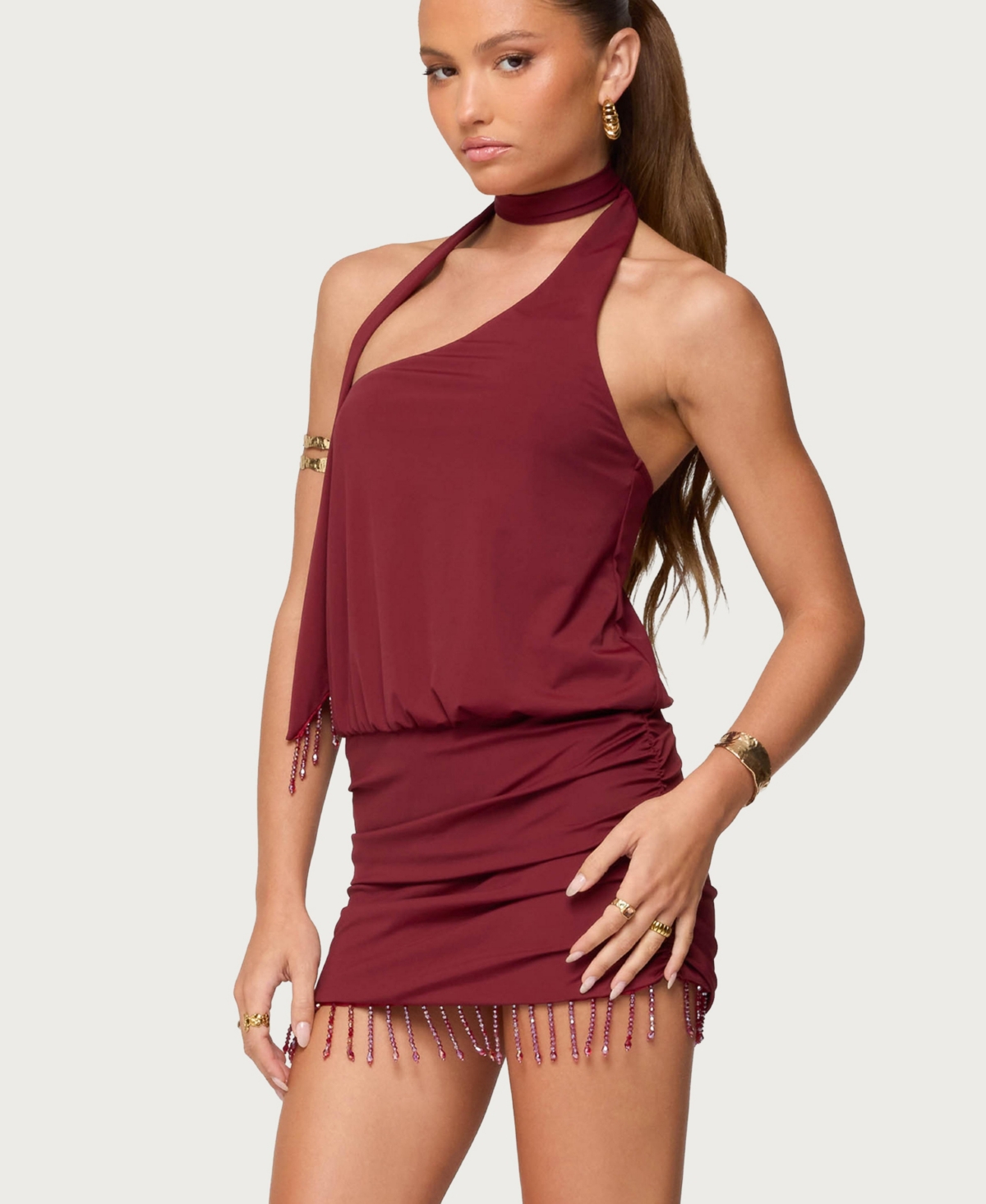 Edikted Women's Danit One Shoulder Fringed Mini Dress