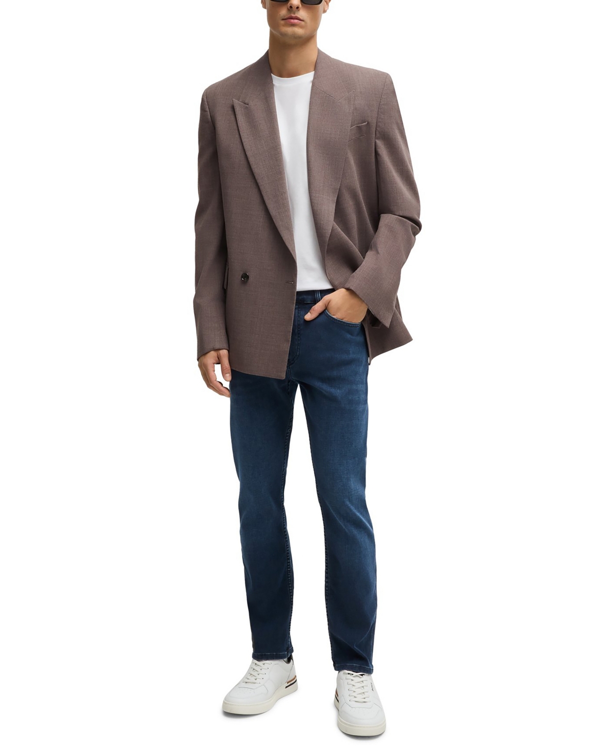 Boss by Hugo Boss Men's Blue Knitted Stretch Denim Slim-Fit Jeans