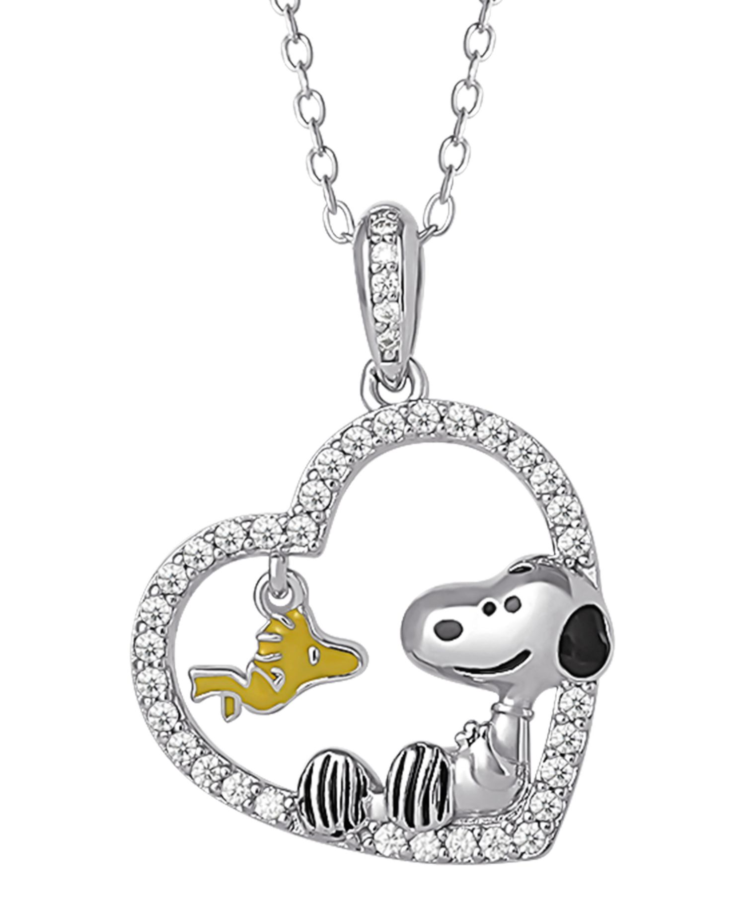 Cubic Zirconia Peanuts Heart Pendant Necklace in Sterling Silver