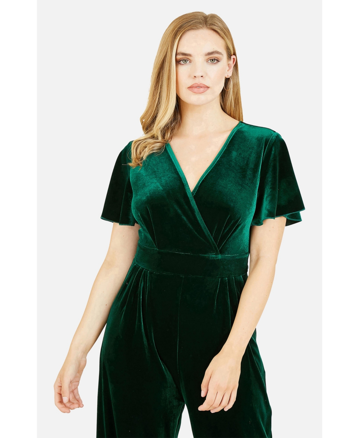 Yumi Women's Angel Sleeve Velvet Jumpsuit