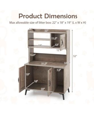 Large Cat Litter Box Enclosure w/ Display Storage Shelves Hidden Cat Furniture