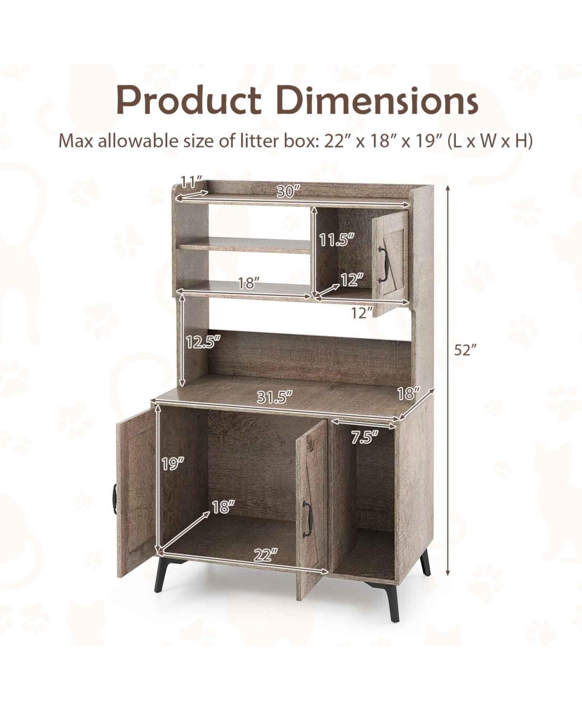 Gymax Large Cat Litter Box Enclosure w/ Display Storage Shelves Hidden Cat Furniture