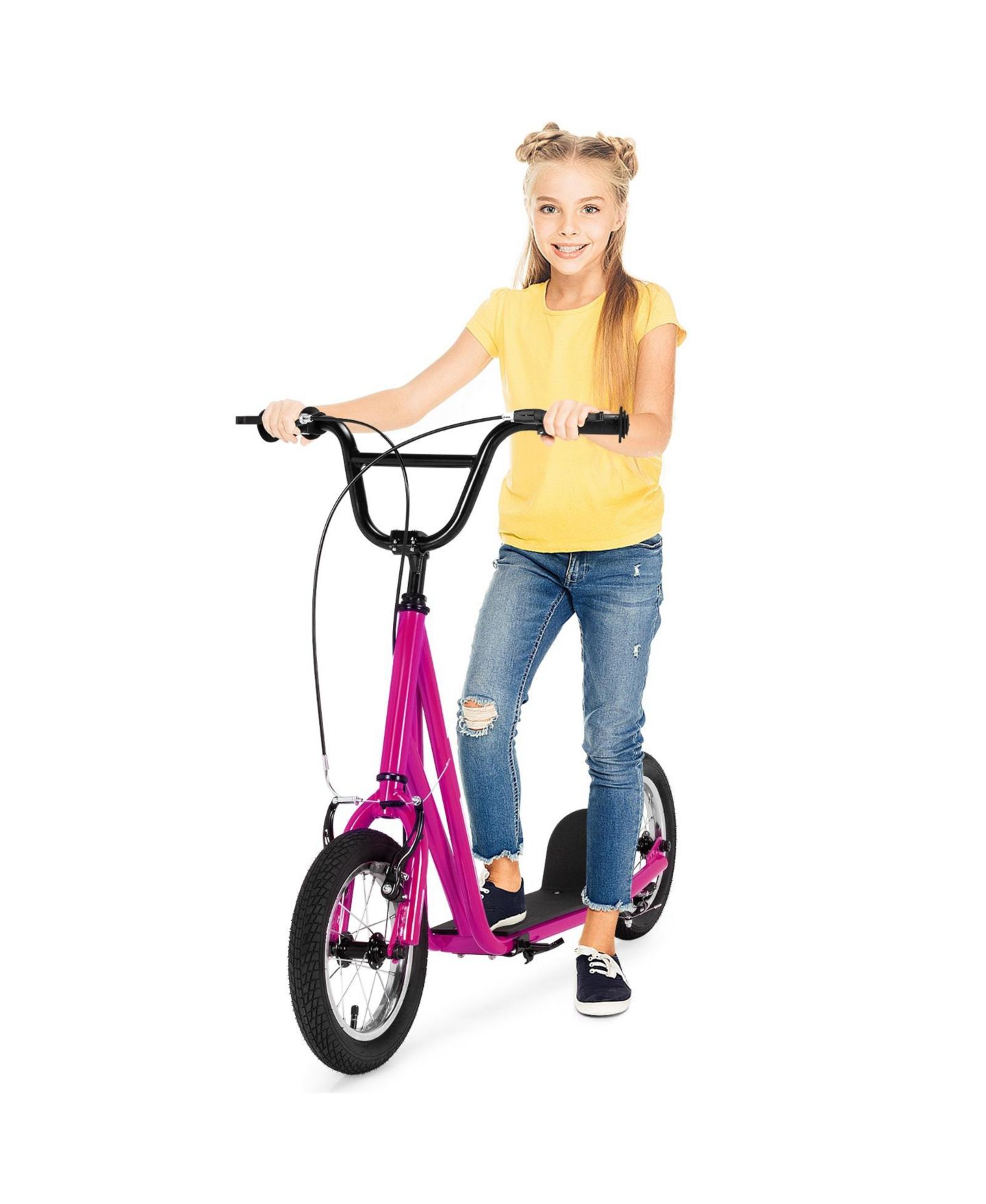 Детская игрушка GIVIMO Height Adjustable Kid Kick Scooter with 12-Inch Air-Filled Wheel, Folding, Ages 6+, цвет: Розовый — фото 4