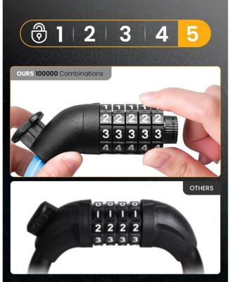 Bike Lock Cable with Combination, Heavy-Duty 5-Digit Resettable Bicycle Lock Anti-Theft, w/ Mounting Bracket for Bicycle and Scooters