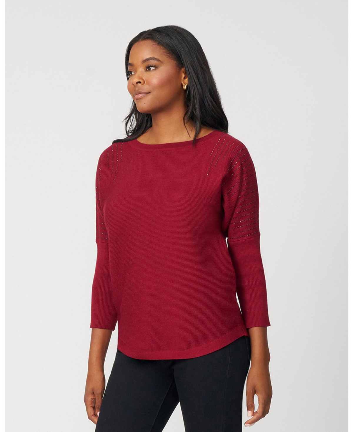Cable & Gauge Women's Ribbed Dolman Sweater with Hotfix Detail