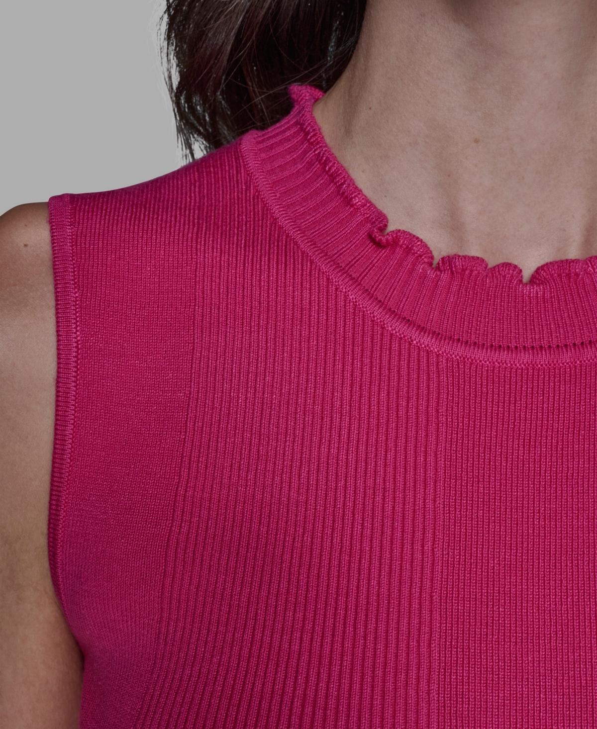 Karl Lagerfeld Women's Ruffled Rib-knit Sleeveless Top In Pink