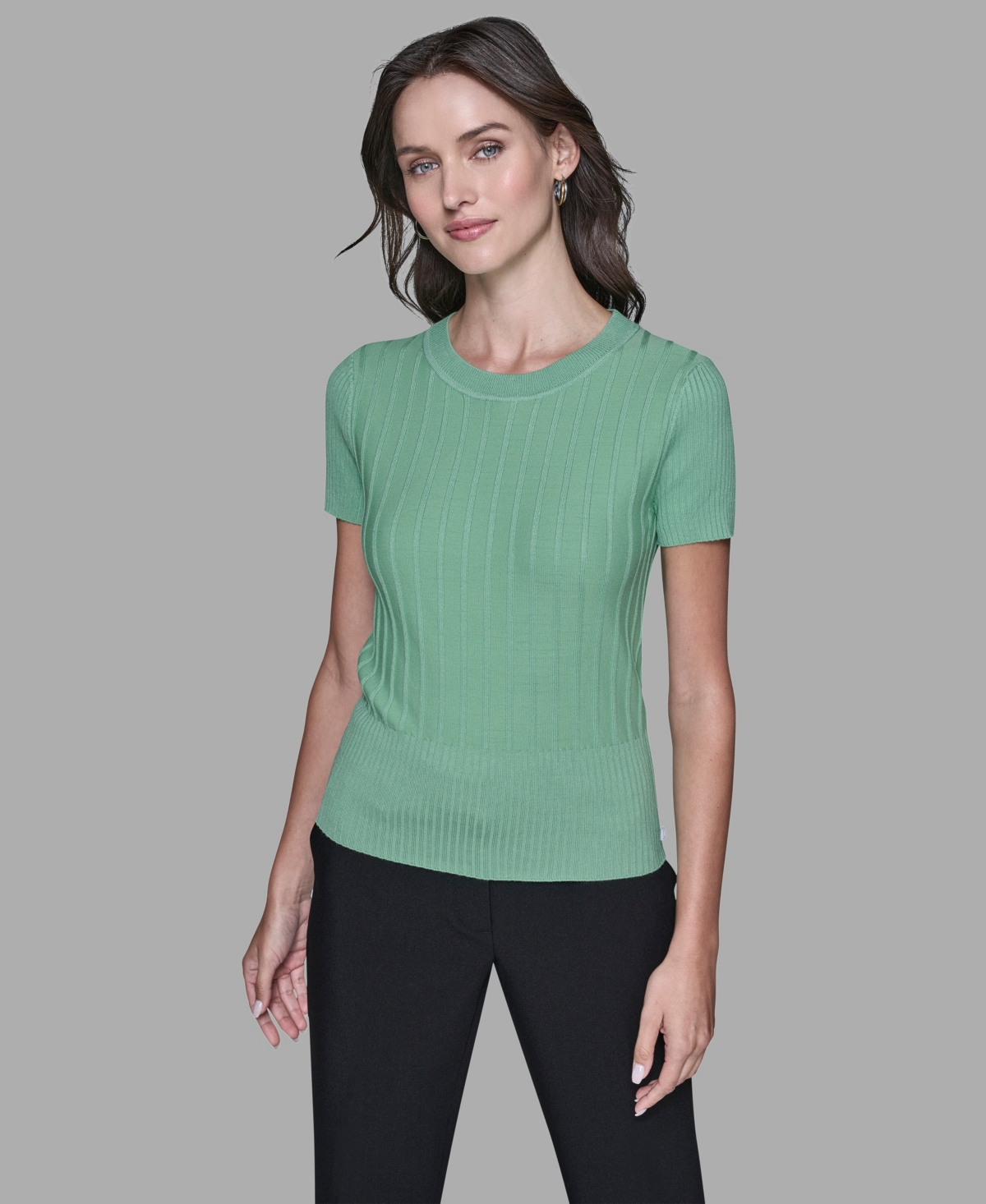 Karl Lagerfeld Women's Ribbed Short-sleeve Sweater In Green