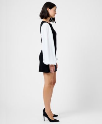 Women's Mixed Media Round Neck Mini Dress