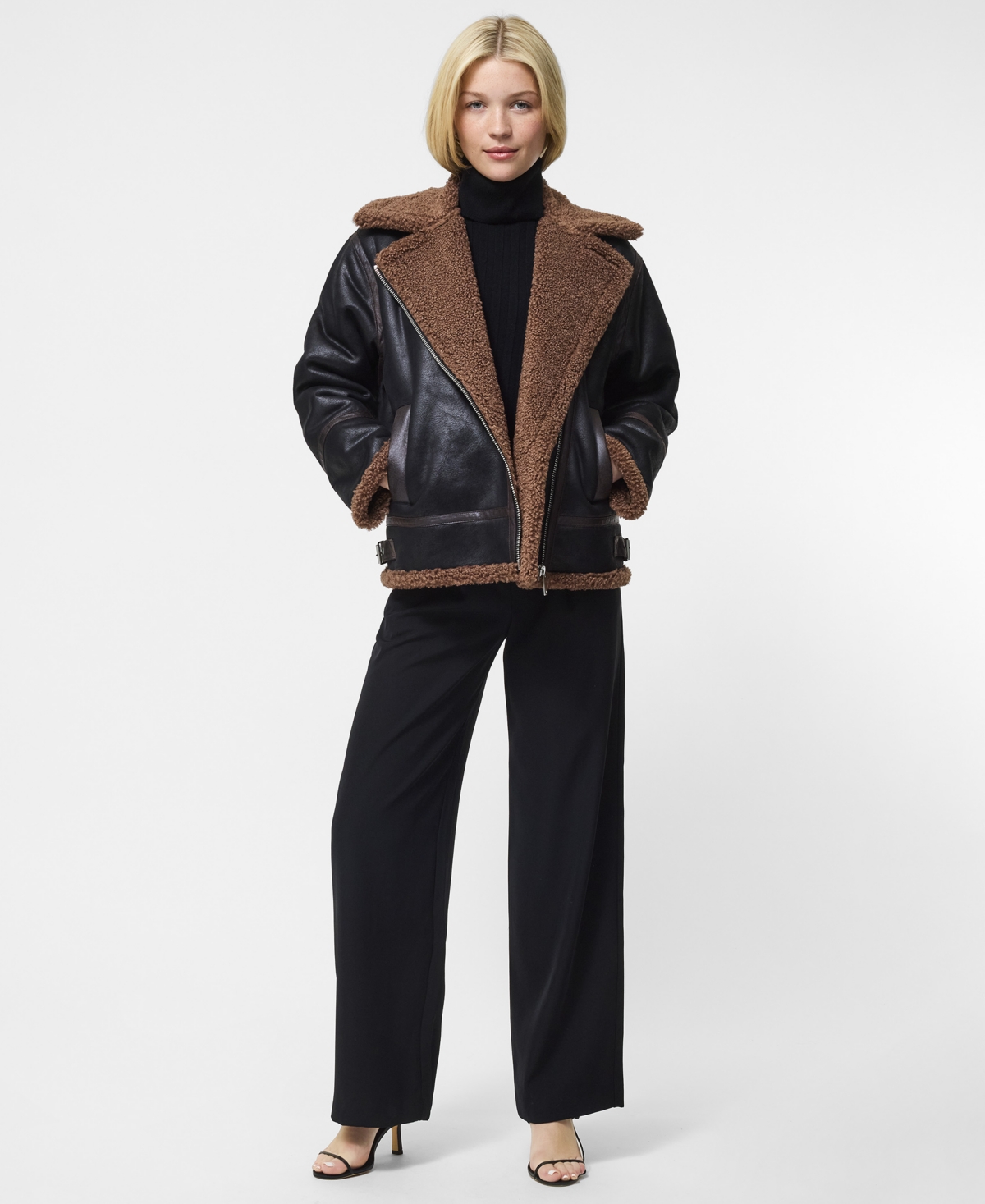 French Connection Women's Collared Faux Suede Zip-up Jacket In Black