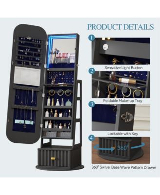 Standing Jewelry Cabinet with Full-Length Mirror & Storage