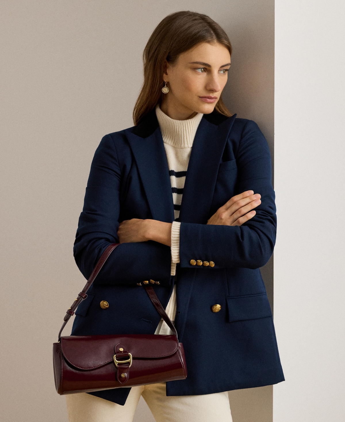 Ralph Lauren Embossed Small Satchel Bag In Burgundy