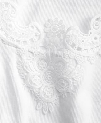 Women's Knit Short-Sleeve Lace-Inset Top, Macy's Exclusive