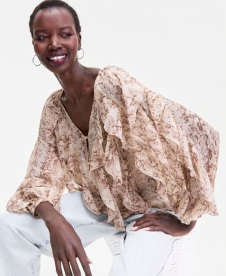 Women's V-Neck Ruffle-Front Top, Macy's Exclusive 