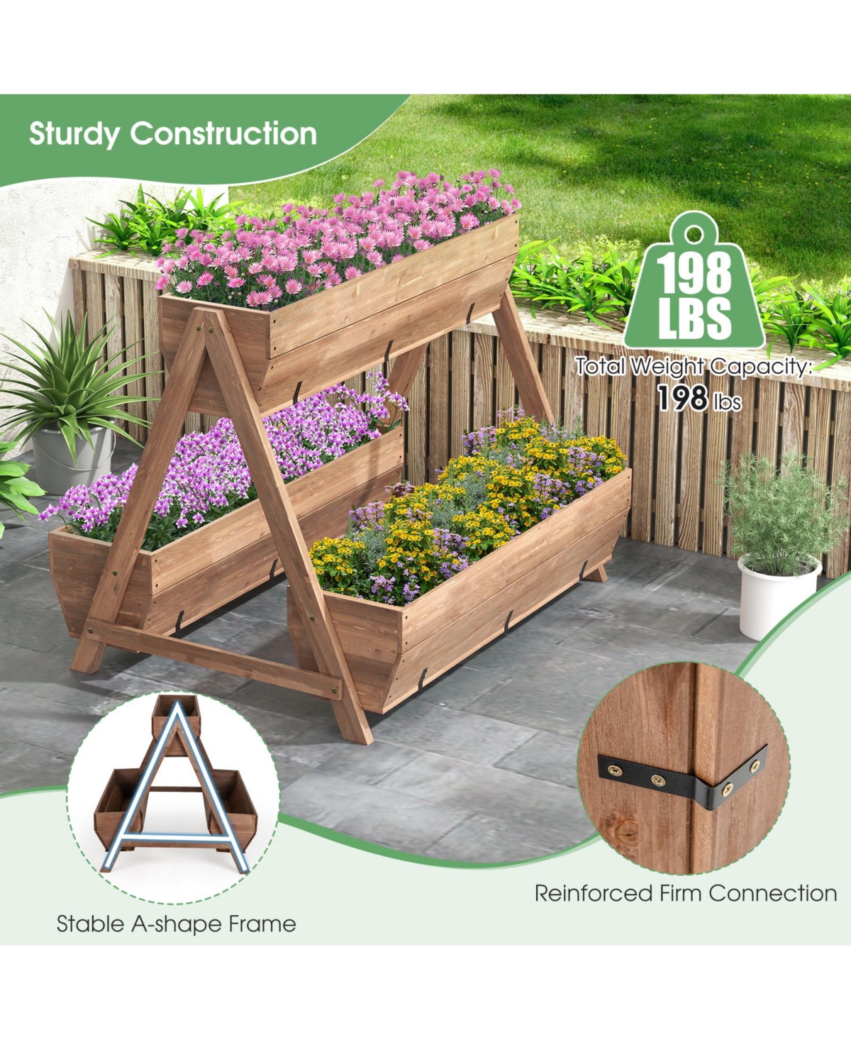 Sugift Vertical Raised Garden bed with 3 Wooden Planter Boxes
