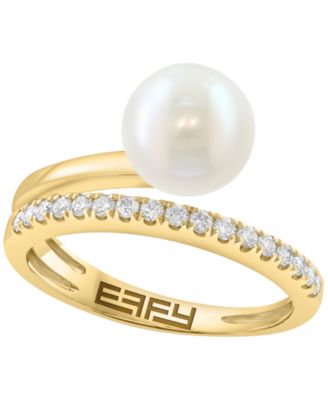 EFFY Collection - Freshwater Pearl (8mm) and Diamond Ring (1-1/2 ct. t.w.) in 14K Yellow Gold