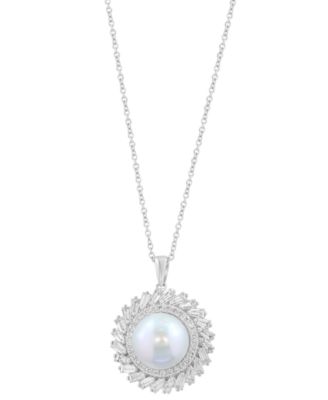 Freshwater Pearl (11mm) and Lab Grown Diamond Pendant Necklace (1-3/8 ct. t.w.) in 14k White Gold