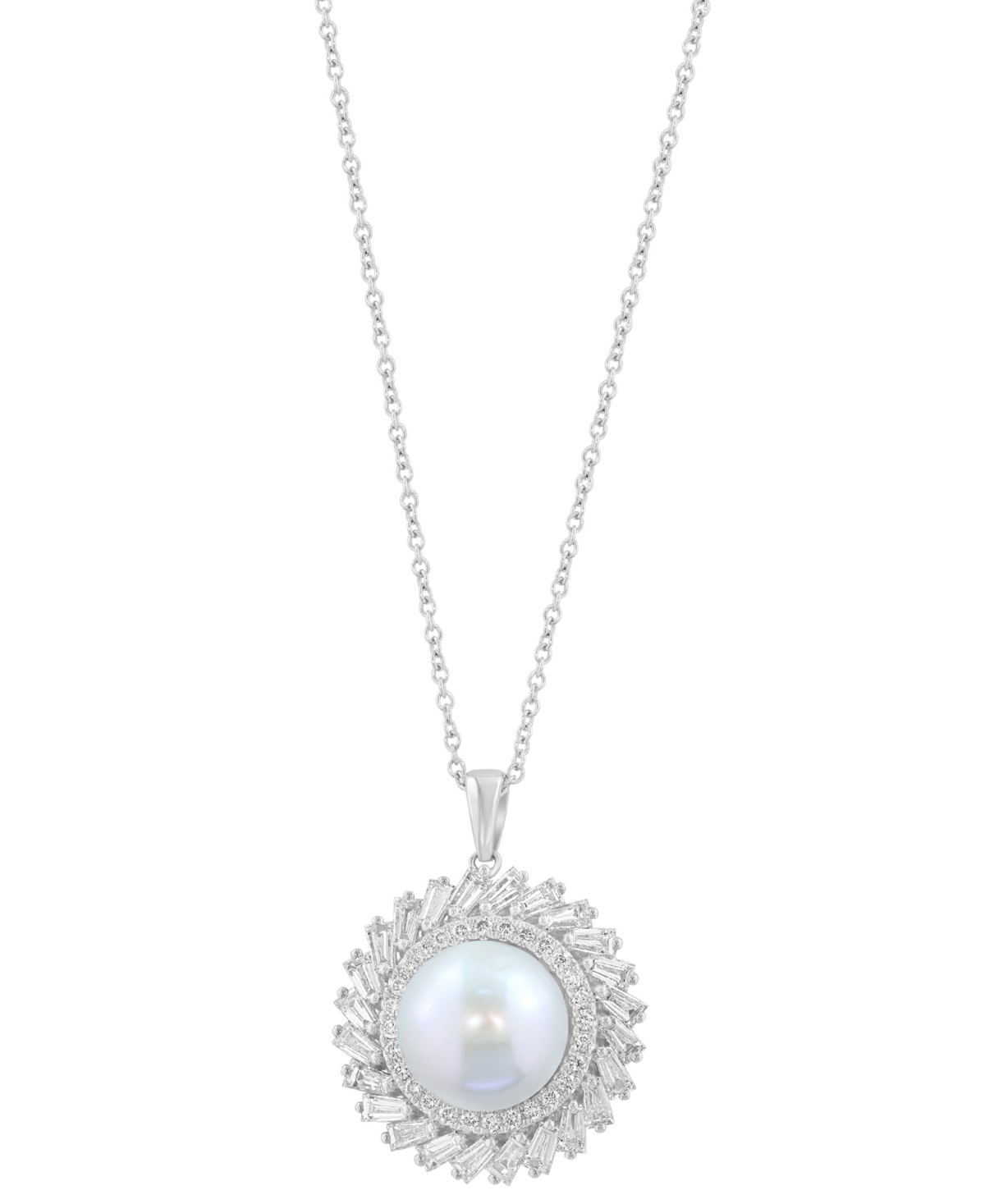 Effy Collection Freshwater Pearl (11mm) And Lab Grown Diamond Pendant Necklace (1-3/8 Ct. T.w.) In 14k White Gold In Silver