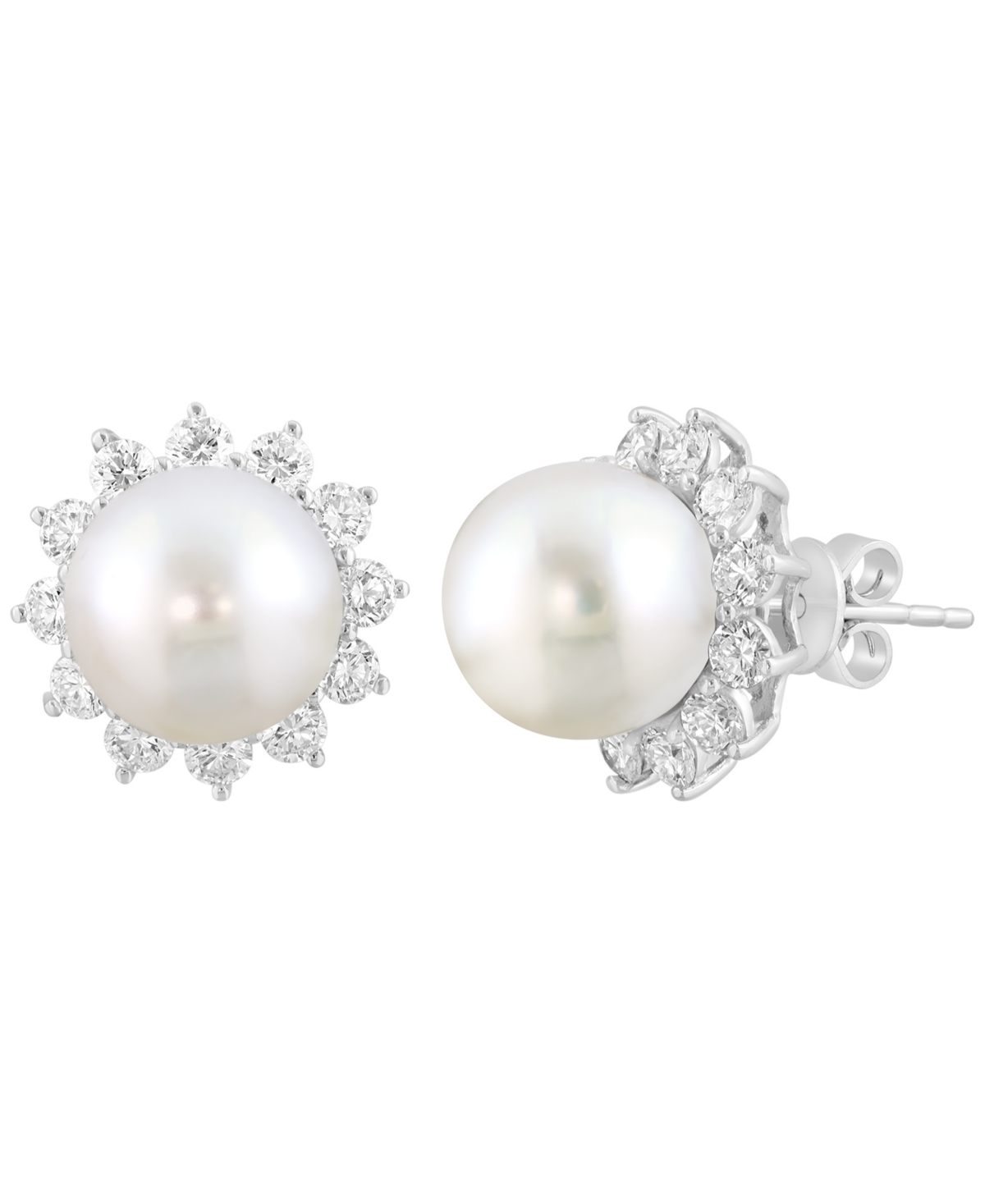 Effy Collection Freshwater Pearl (10mm) and Lab Grown Diamond Earrings (1-3/8 ct. t.w.) in Sterling Silver