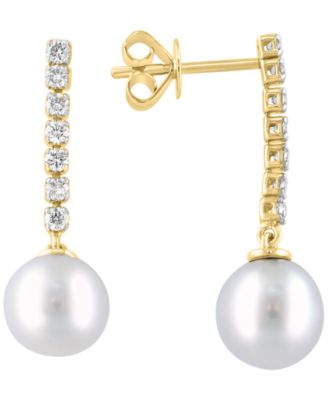 Freshwater Pearl (7.5-8mm) and Diamond Earrings (1/4 ct. t.w.) in 14k Yellow Gold