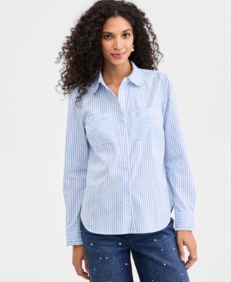 On 34th - Women's Woven Striped Button-Down Shirt