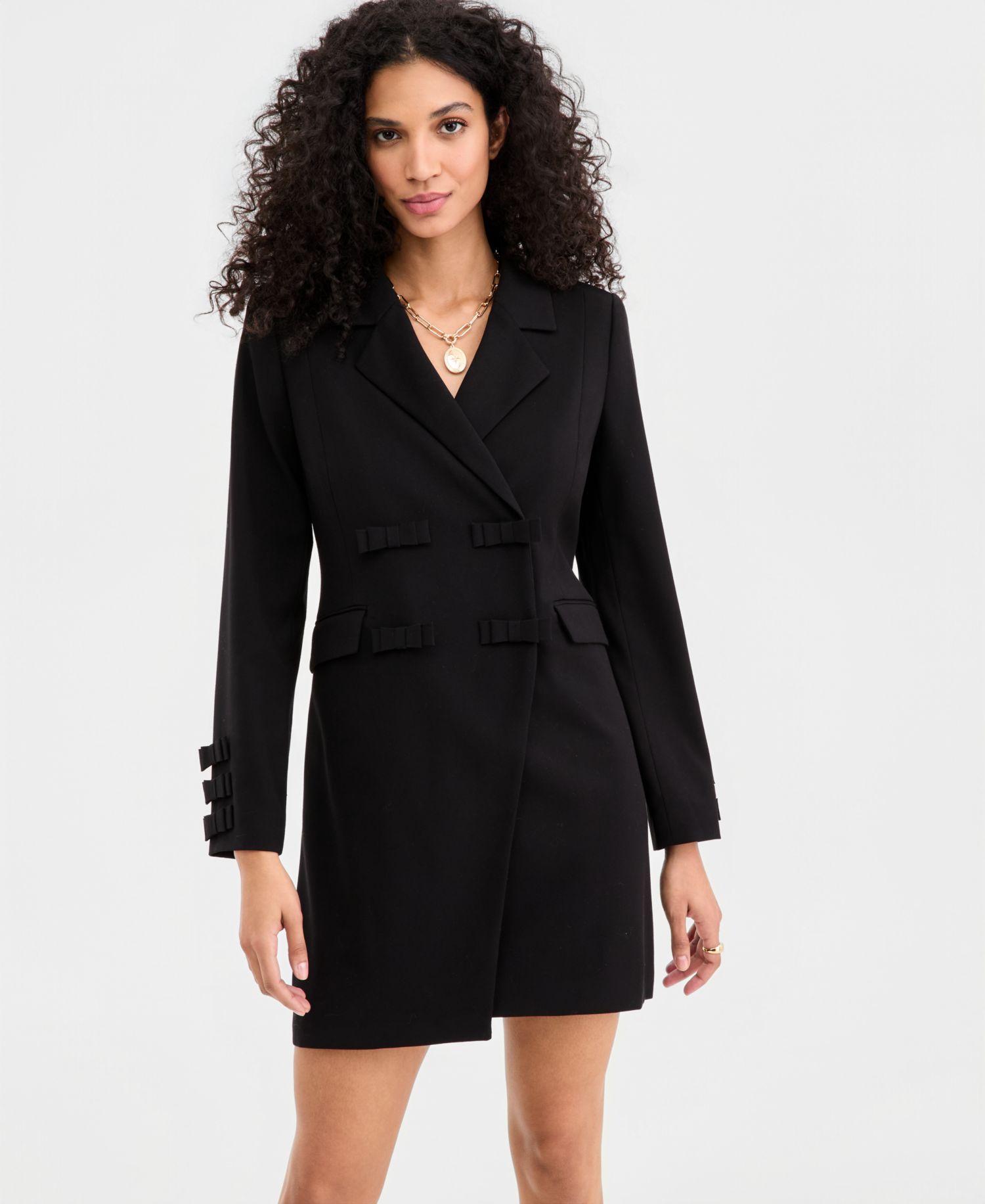 Women's Woven Tuxedo Bow Mini Dress