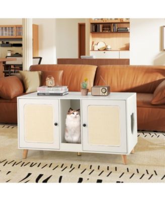 43'' Cat Litter Box Enclosure for 2 Cats w/ Double Rooms 2 Sisal Scratching Mats