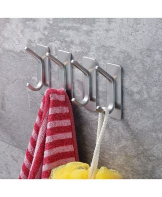4-Pack Adhesive Wall Hooks – Stainless Steel Towel, Coat, and Robe Holders for Bathroom and Kitchen