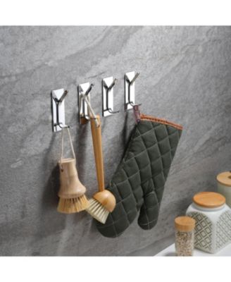 Adhesive Hooks -4 Packs Wall Hooks for Hanging Towels, Clothes, Robes Stick On Towel Hooks No Drill for Bathrooms Kitchen Stainless Steel