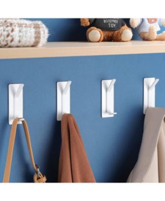 Towel Hooks/Adhesive Hooks - Heavy Duty Wall Hooks Stainless Steel Robe/Coat Towel Hooks for Bathroom and Bedroom, White 4-Packs