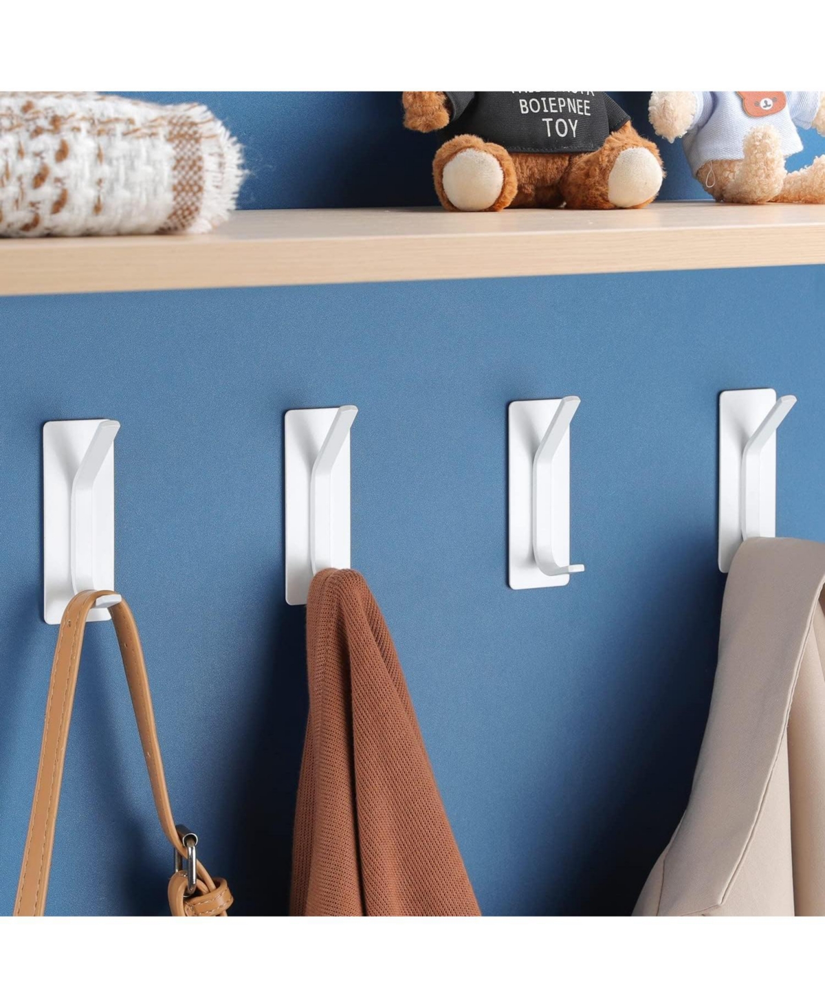 Towel Hooks/Adhesive Hooks - Heavy Duty Wall Hooks Stainless Steel Robe/Coat Towel Hooks for Bathroom and Bedroom, White 4-Packs