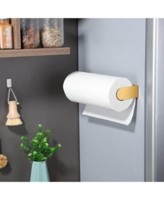 Adhesive Paper Towel Holder Under Cabinet - Single Hand Operable Paper Towel Rack Stick on Counter for Kitchen, SUS-304 Stainless Steel (Brushed Gold)