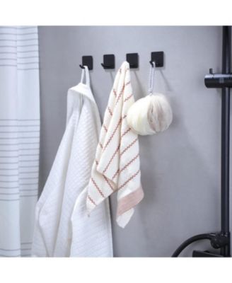 Adhesive Towel Hooks - 4 Pack Towel Hooks for Hanging Robes Coat Hooks Stick on Wall Hooks Stainless Steel, Matte Black