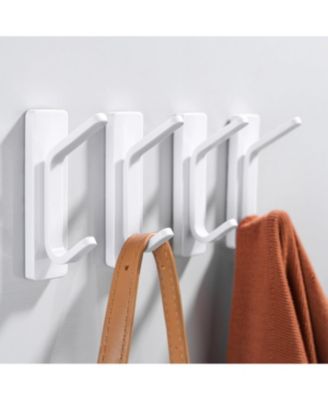 Adhesive Hooks for Hanging, Damage Free Hanging Wall Hook Removable in Living Spaces, 8 Plastic White Hooks and 8 Adhesive Strips