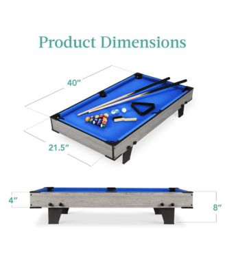 40in Tabletop Billiard Table, Pool Game Table w/ 2 Cue Sticks, Ball Set, Storage Bag