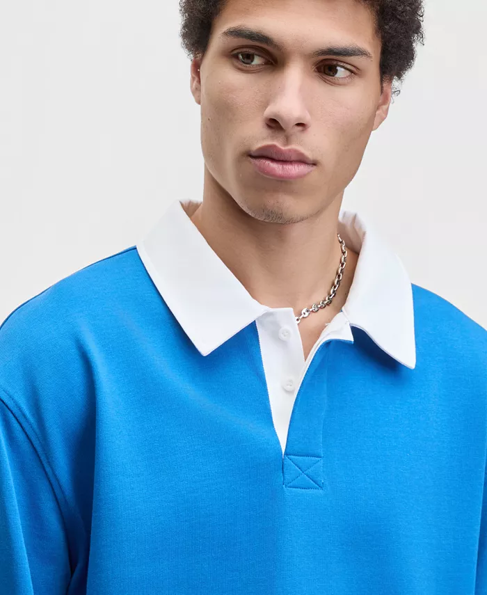 Men's Cotton Contrast-Collar Relaxed Rugby Polo Shirt - thumbnail 2