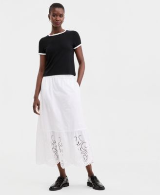 On 34th - Women's Cutwork Embroidered Midi Skirt