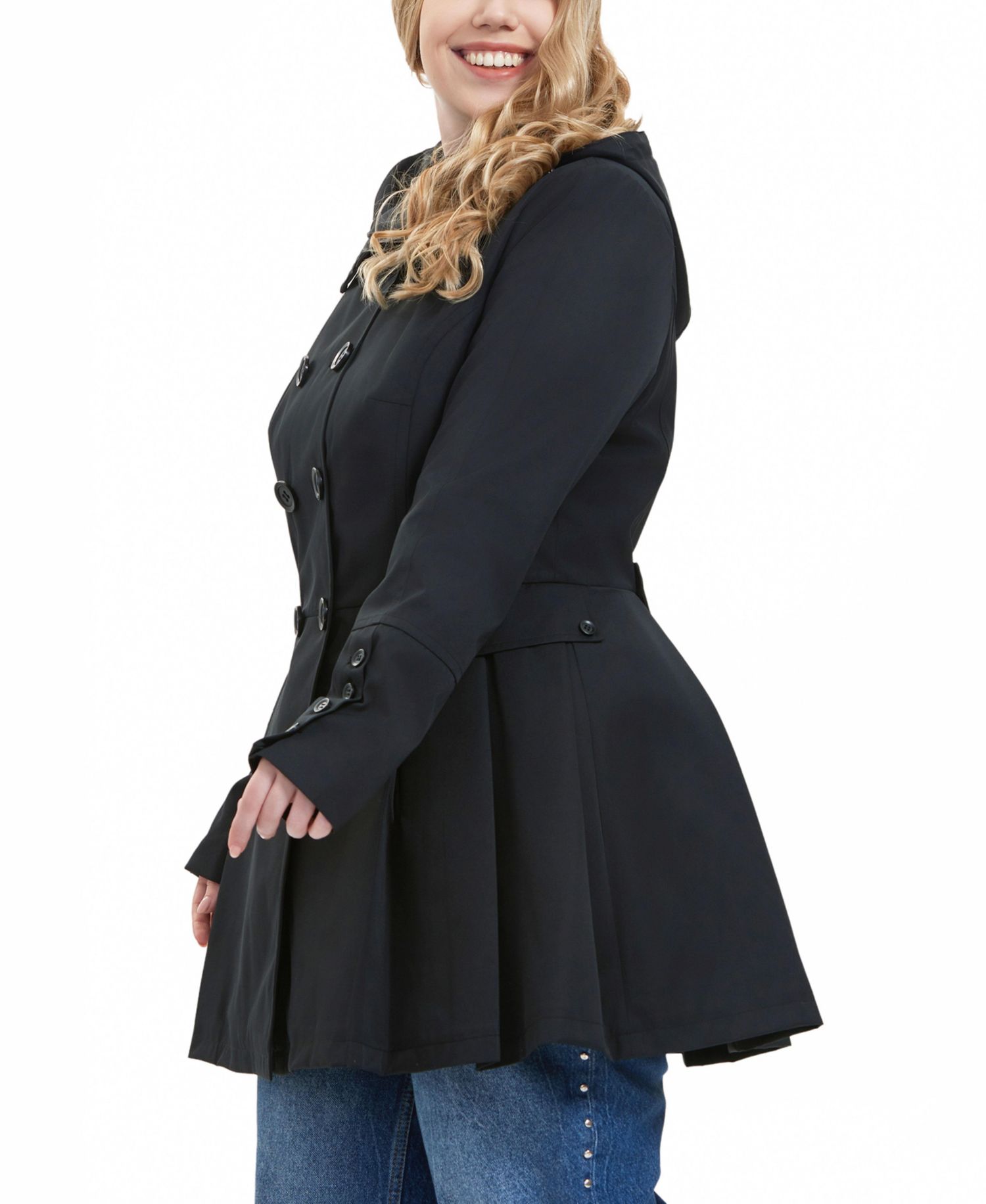 Plus Size Hooded Fit & Flare Trench Coat