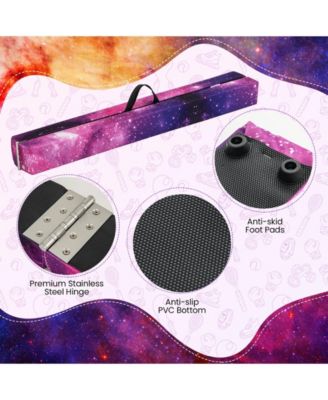 Folding Balance Beam with Solid Wood Base and Anti-slip Bottom-Pink.