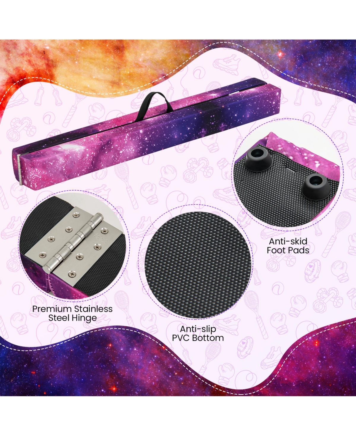 Sugift Folding Balance Beam with Solid Wood Base and Anti-slip Bottom-Pink.