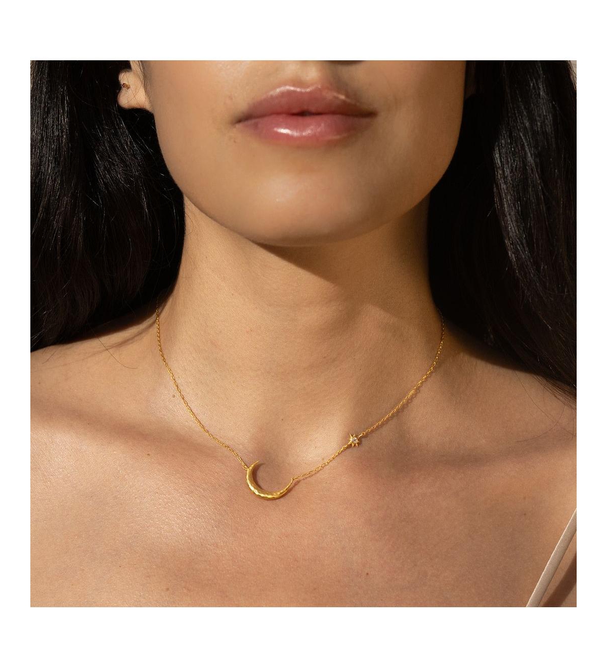 Satya Jewelry Ethereal Guide Moonstone Moon and Star Necklace