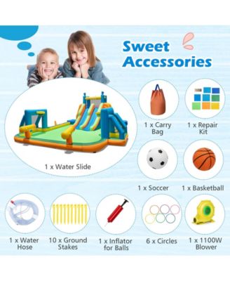 Kids Inflatable Water Slide with 2 Long Slides and 2 Soccer Gates with 1100W Blower