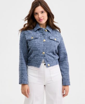 Women's Woven Solid Cropped Tweed Jacket, Macy's Exclusive