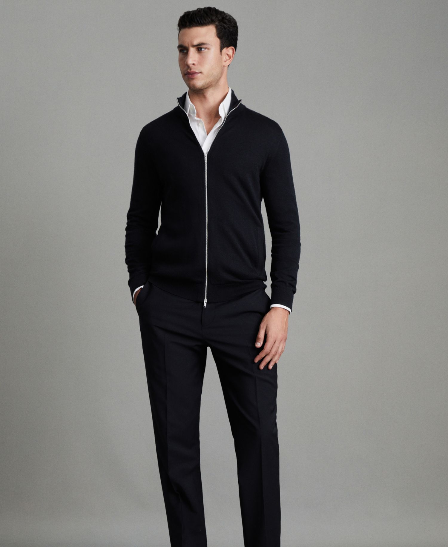 Men's Hampshire Merino Wool Funnel-Neck Cardigan