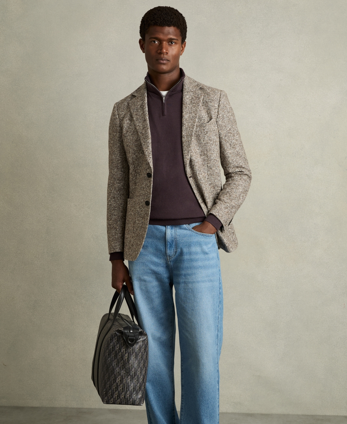 Reiss Men's Merino Wool Half-zip Funnel Neck Sweater In Multi