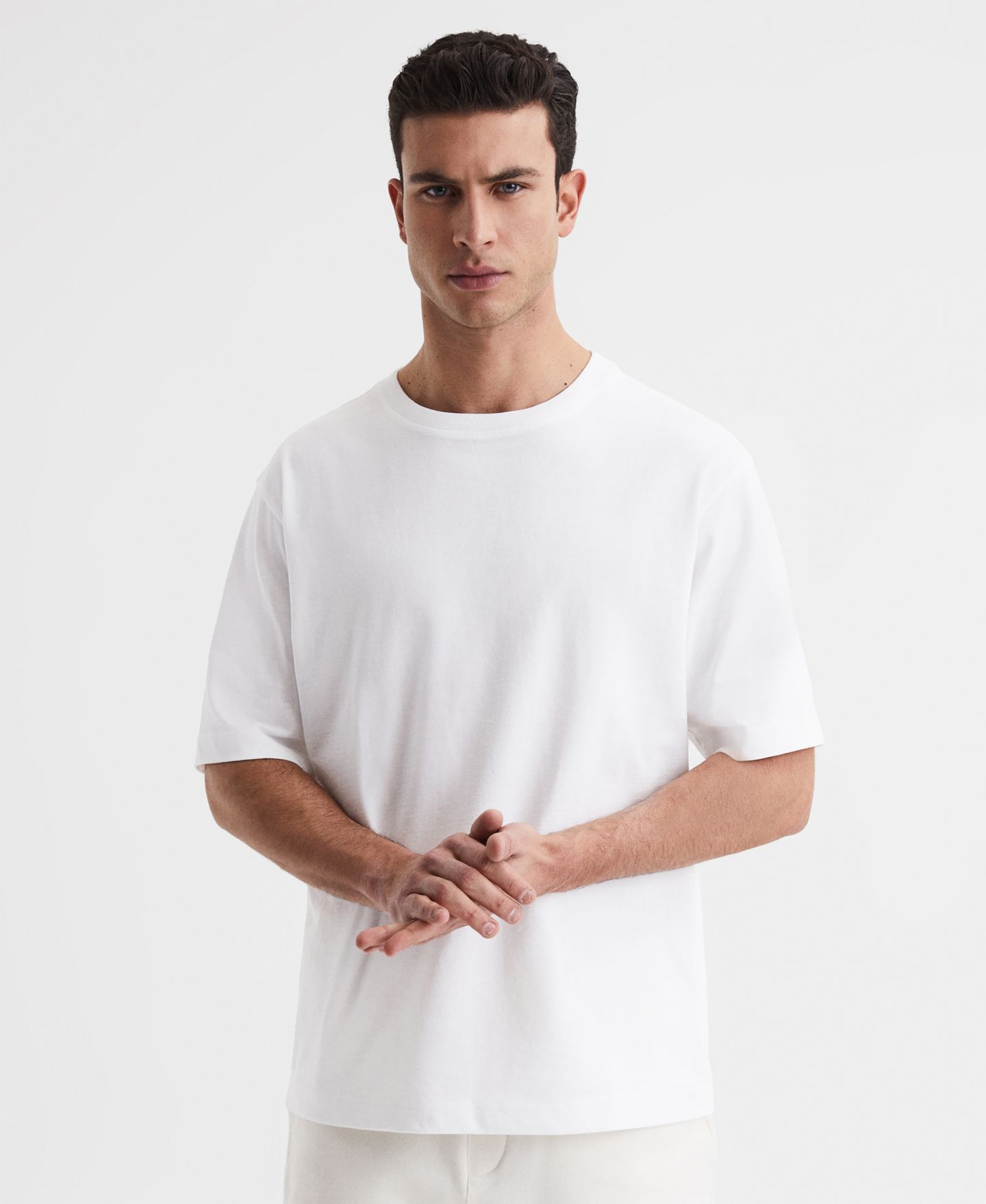 Мужская футболка REISS Tate Cotton Garment-Dyed Oversized, цвет: Белый — фото 1