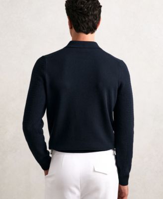 Men's Wool Waffle-Knit Half-Zip Polo Sweater