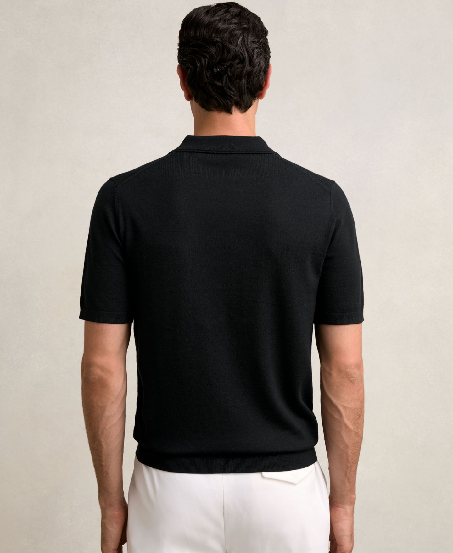 Мужское поло REISS Duchie Merino Wool Open Collar Polo Shirt, цвет: Чёрный — фото 2