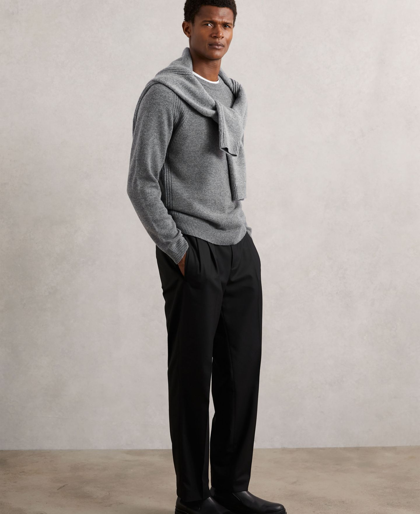 Мужской свитер REISS Foulton Wool-Cashmere Reverse-Seam, цвет: Серый меланжевый — фото 3