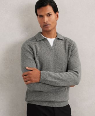 REISS - Men's Wool-Cashmere Open-Collar Sweater