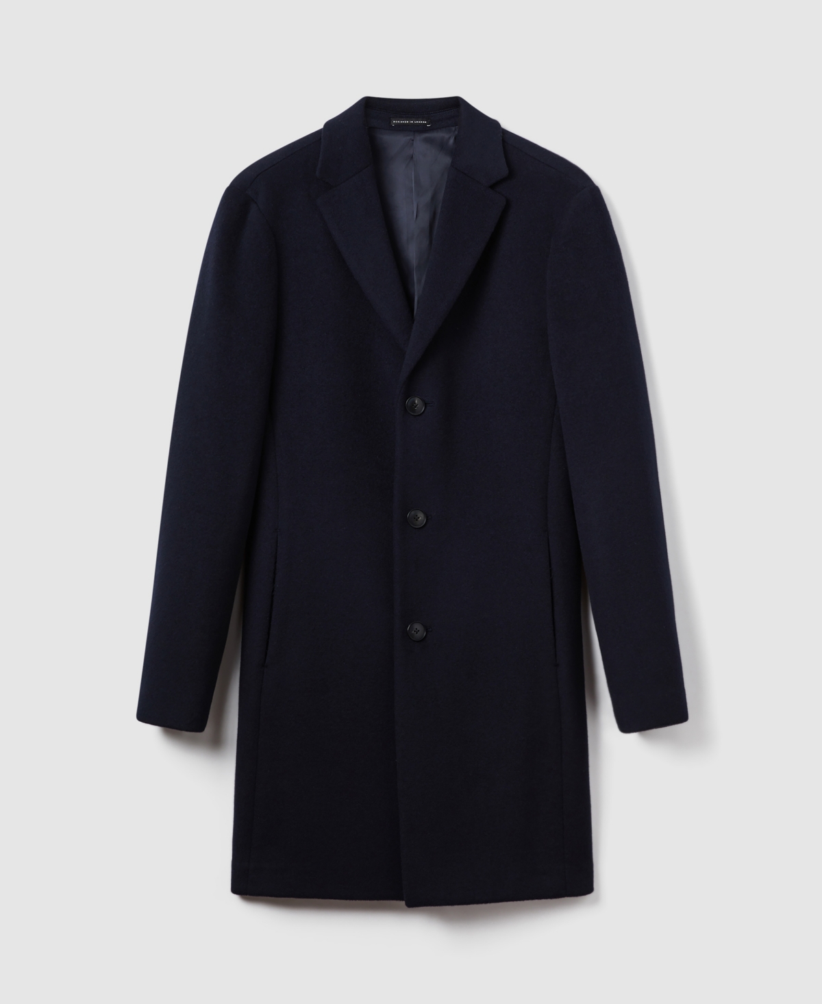 Reiss Gable Long Sleeved Single Breasted Wool Blend Overcoat In Blue